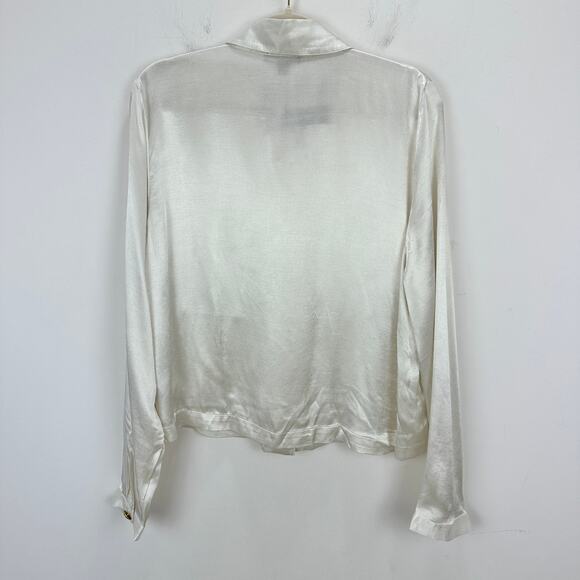 J.Crew Lady Shirt Jacket Luster Crepe Satin Viscose Gold Buttons Ivory Large NWT - Picture 10 of 13